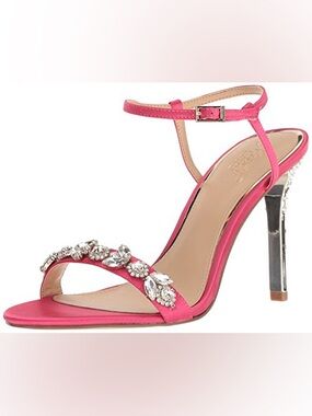 🎀 Jewel by Badgley Mischka Hot Pink Crystal Jeweled Satin Ankle-Strap Heels 💎